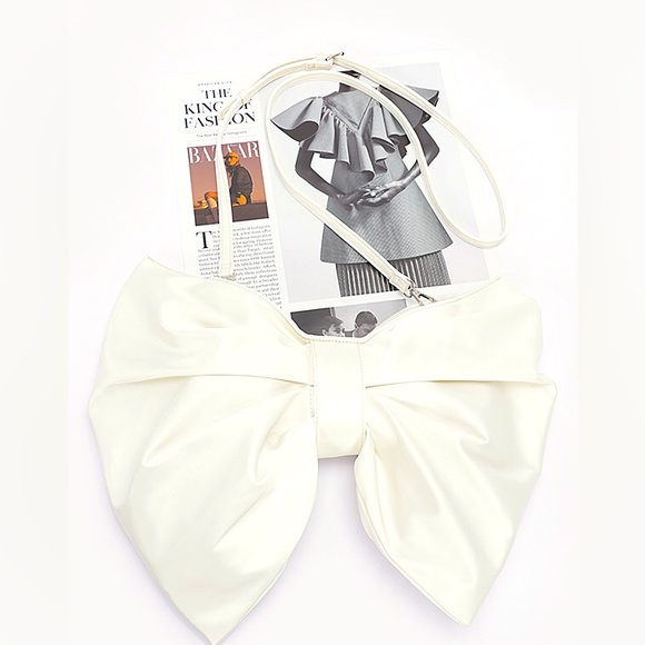 Oversized Ivory Satin Bow Clutch Bag